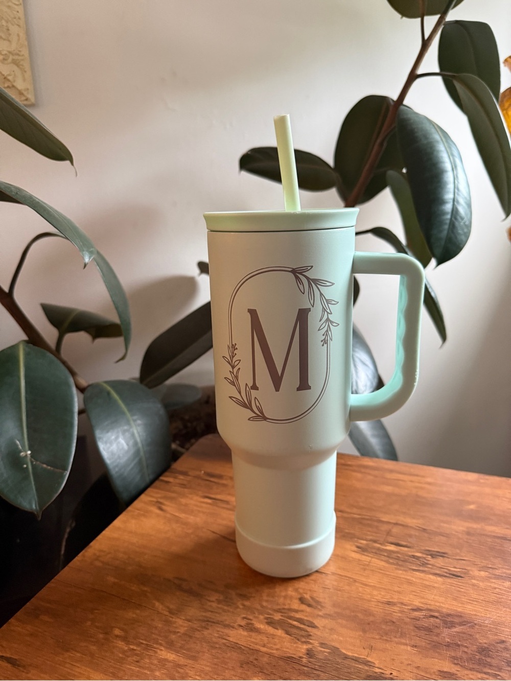 Personalized Mint Green Monogram Travel Mug with Handle